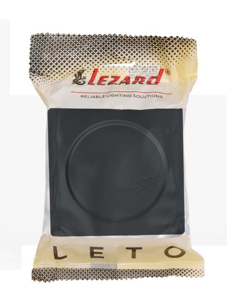 Розетка 1-м ОП LETO с заземл. с крышкой LETO ПБТ графит LEZARD 752-3400-123B