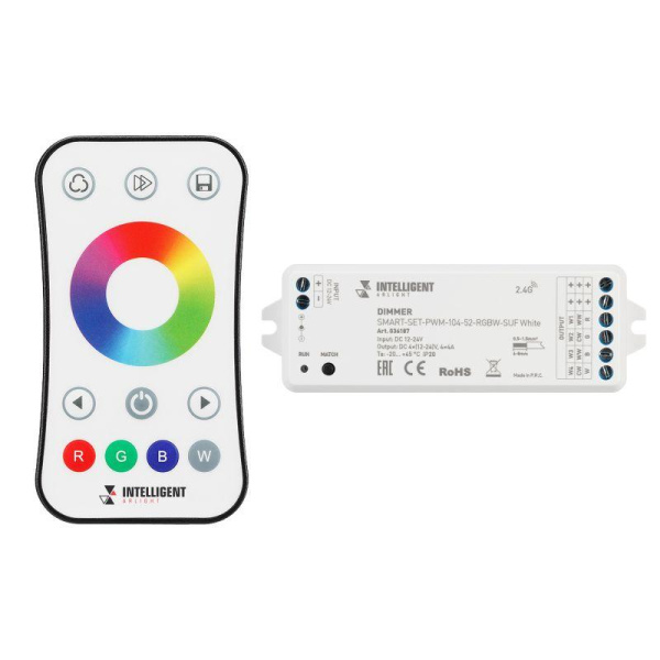 Диммер SMART-SET-PWM-104-52-RGBW-SUF White 12-24В 4х4А ПДУ RING 10 кнопок 2.4G IP20 пластик INTELLIGENT ARLIGHT 036187