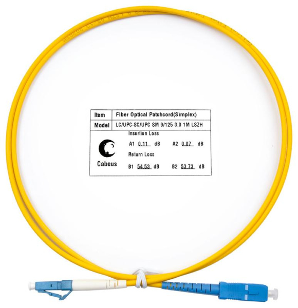 Шнур оптический FOP(s)-9-LC-SC-1m simplex LC-SC 9/125 sm 1м LSZH Cabeus 7377c