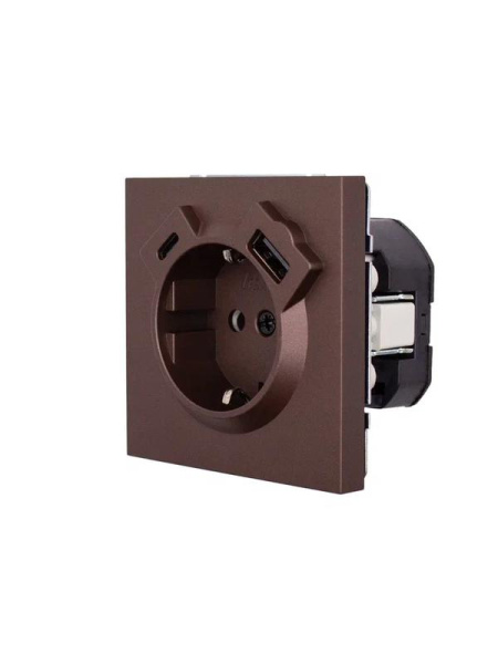 Розетка 1-м СП ZIMA IP20 Type-C + USB с заземл. механизм шоколад LEZARD 704-7388-181TC
