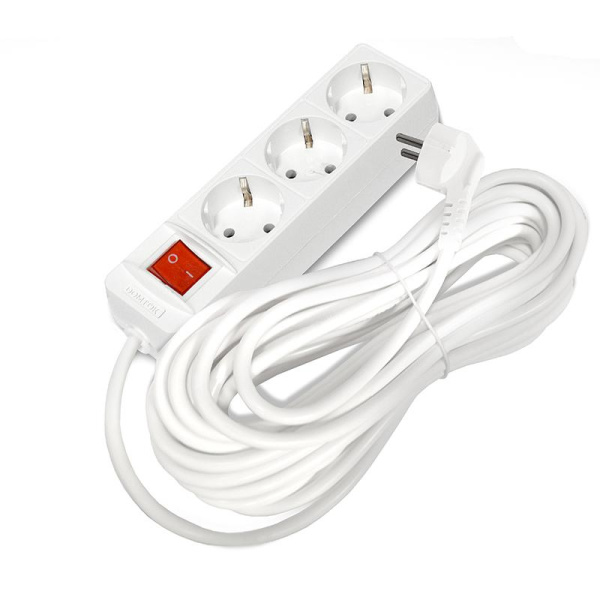 Удлинитель 3х10м с заземл. 16А IP20 3.5кВт ПВС 3х1 с выкл. бел. DOMTOK 2380