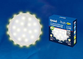 Лампа светодиодная LED-GX53-7W/3000K+3000K/GX53/PR PLB02WH 3000К призма торц. подсветка тепл. бел. свет картон Uniel UL-00006500