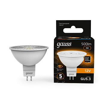 Лампа светодиодная Black 5Вт MR16 софит 3000К тепл. бел. GU5.3 500лм DC 12В GAUSS 201505105