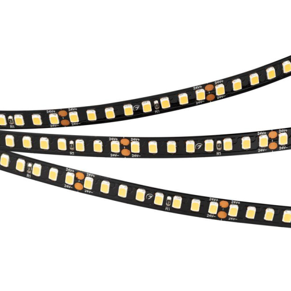 Лента светодиодная RT-A160-BLACK-8mm 24V Warm 3000К 12Вт/м IP20 2835 высок. эффект. 150лм/Вт (уп.5м) Arlight 029426(2)