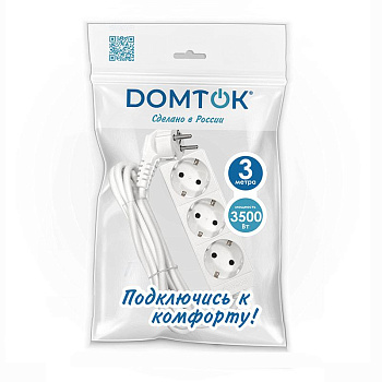 Удлинитель 3х3м с заземл. 16А IP20 3.5кВт ПВС 3х1 бел. DOMTOK 2391