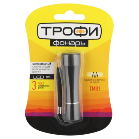 Фонарь TMB1 1х1Вт LED алюм. 1хАА блист. Трофи Б0023318