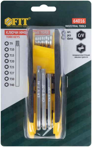 Ключ TORX T9-T40 складной CrV (уп.8шт) FIT 64016
