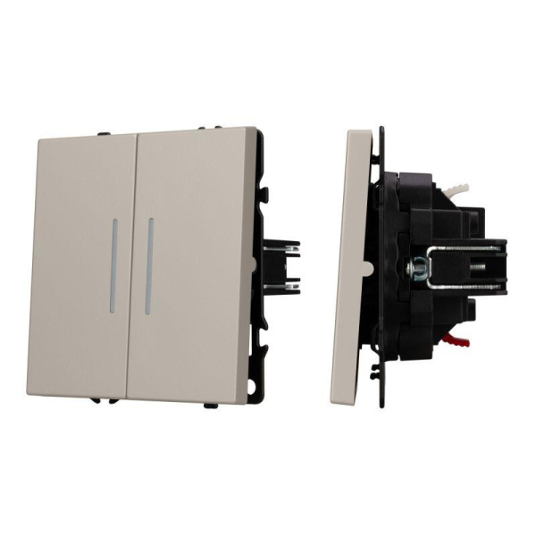 Выключатель 2-кл. ARL NOBE SWT-MK02-SFPL-L-CA 10А 250В подсветка софт-тач кашемир Arlight 059417(1)