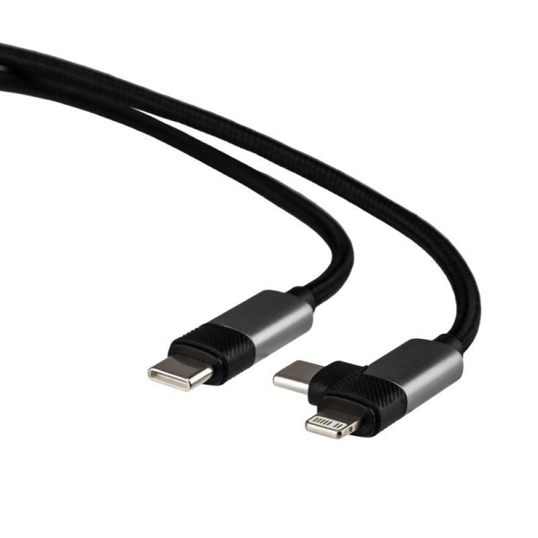 Кабель 2в1 Type-C Type-C Lightning 65Вт 1м нейлон. оплетка черн. Rexant 18-7095