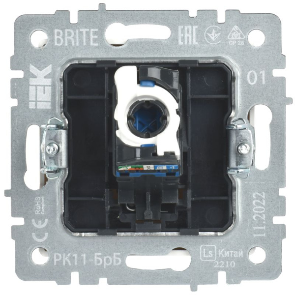Розетка компьютерная СП RJ45 кат.6 BRITE РК11-БрБ механизм бел. IEK BR-K10-2-K01