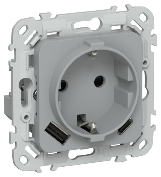 Розетка 1-м СП FLITE РСЮшс11-1-ФлС 16А с USB A+C 20Вт с заземл. с защ. шторками безвинтовое крепление механизм сер. IEK FI-R14-16-1-U22-020-K03