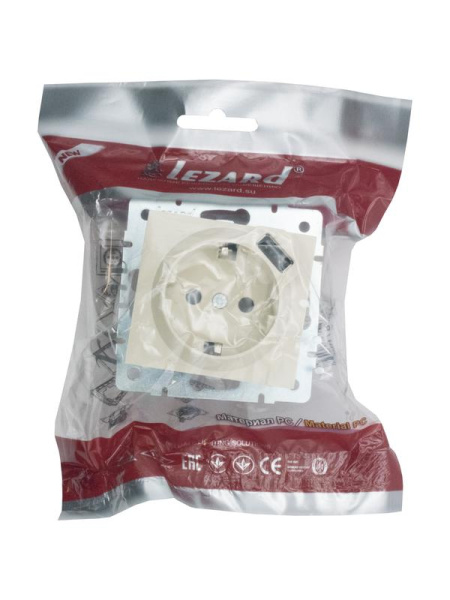 Розетка 1-м СП RAIN 16А IP20 с заземл. + USB механизм крем. LEZARD 703-0388-181
