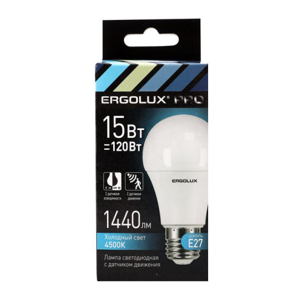 Лампа светодиодная LED-A60P-15W-E27-4K PRO 15Вт грушевидная 4500К бел. Е27 220-240В с датчиком Ergolux 14763