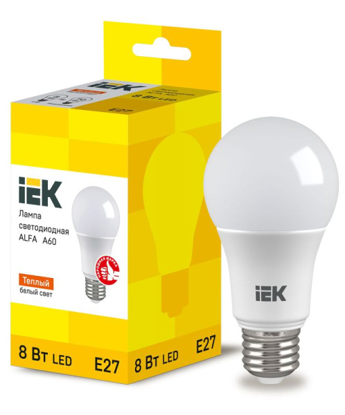 Лампа светодиодная ALFA 8Вт A60 шар 3000К E27 230В IEK LLA-A60-8-230-30-E27