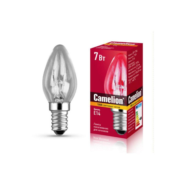 Лампа накаливания электрич. 7/P/CL/E14 7Вт Е14 230В для ночников прозр. Camelion 13912