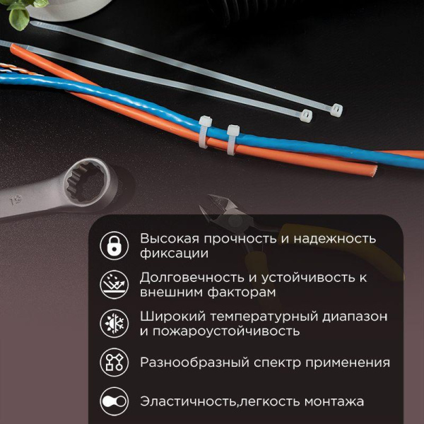 Набор хомутов 100мм; 150мм; 200мм НХ-1 разноцвет. нейл. (200шт) Rexant 07-7201