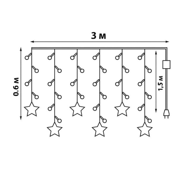 Гирлянда светодиодная "Занавес" ULD-E3007-138/DTA WARM WHITE IP20 STARS-2 3х0.7м 138LED тепл. бел. провод прозр. Uniel UL-00009939