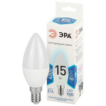 Лампа светодиодная STD LED B35-15W-840-E14 15Вт свеча 4000К нейтр. бел. свет E14 170-265В Эра Б0066787