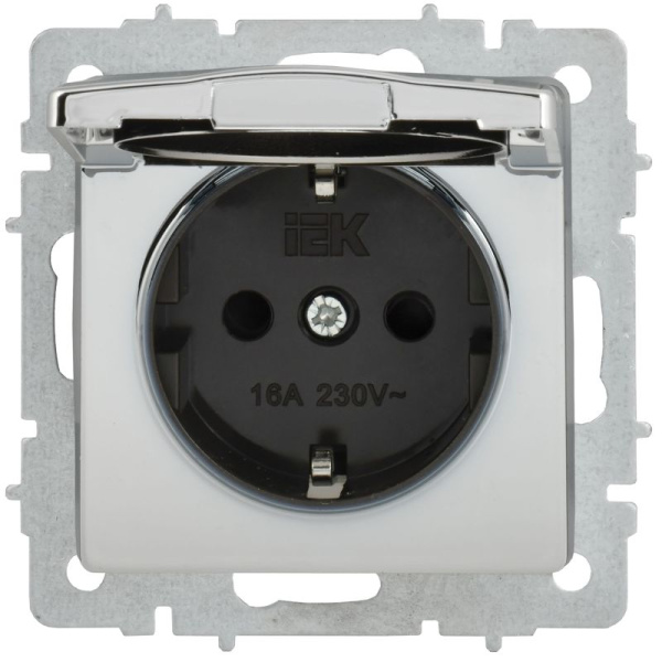 Розетка 1-м СП BRITE РСбш10-3-44-БрГН 16А IP44 с заземл. защ. шторки с крышкой механизм метал. хром/никель IEK BR-R16-16-44-M-K23