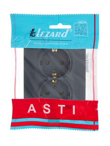 Розетка 2-м СП ASTI 16А IP20 с заземл. термопласт черн. бархат LEZARD 7081-4200-127B