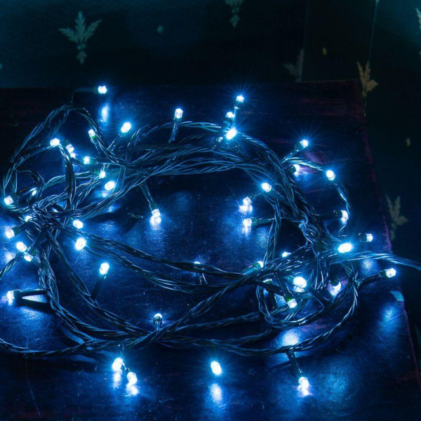 Гирлянда светодиодная "Твинкл Лайт" 6м 40LED син. 5.1Вт 220-240В IP20 с контроллером 8 режимов провод ПВХ темн. зел. Neon-Night 303-023