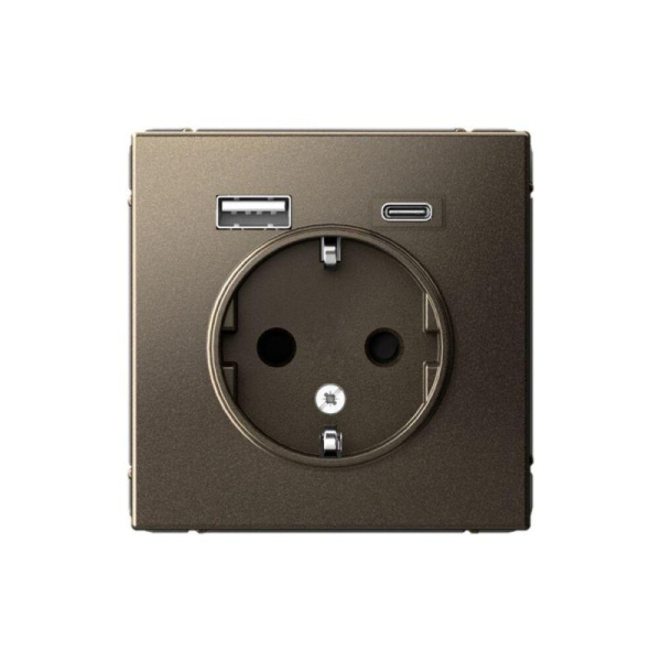 Розетка ArtGallery 16А с 2-мя заряд. устройствами USB A+C 5В/2.4А/3А 2х5В/1.5А механизм мокко SE GAL000632