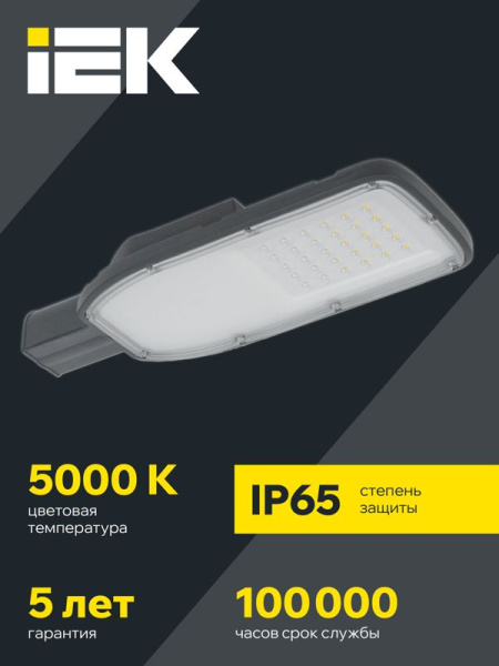 Светильник светодиодный ДКУ 1004-50Ш 5000К IP65 уличный консольный сер. IEK LDKU1-1004-050-5000-K03