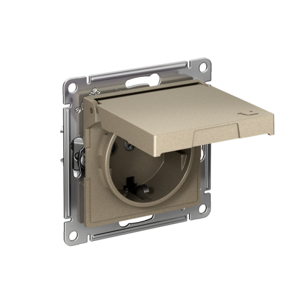 Розетка AtlasDesign 16А IP20 с заземл. защ. шторки с крышкой быстрозажим. клем. механизм шампань SE ATN000546S
