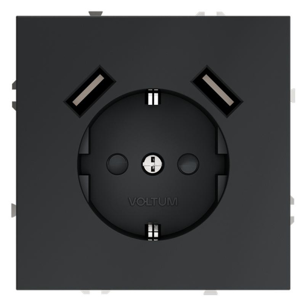 Розетка 1-м СП S70 16А с USB A+A с заземл. защ. шторки механизм графит Voltum VLS040407