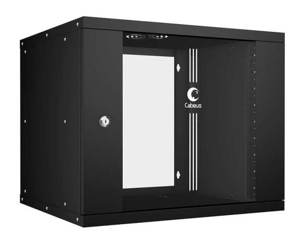 Шкаф телекоммуникационный настенный разборный LIGHT WSC-05D-9U55/45-BK 19дюйм 9U дверь стекло черн. Cabeus 10176c