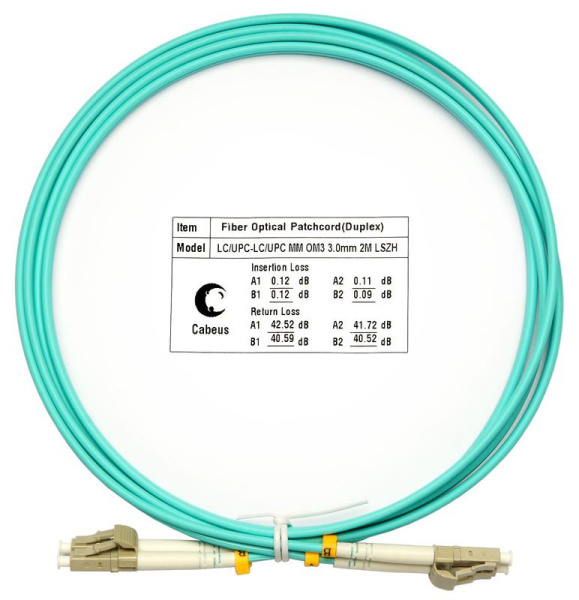 Шнур оптический FOP-50-LC-LC-2м duplex LC-LC 50/125мм OM3 2м LSZH Cabeus 7338c