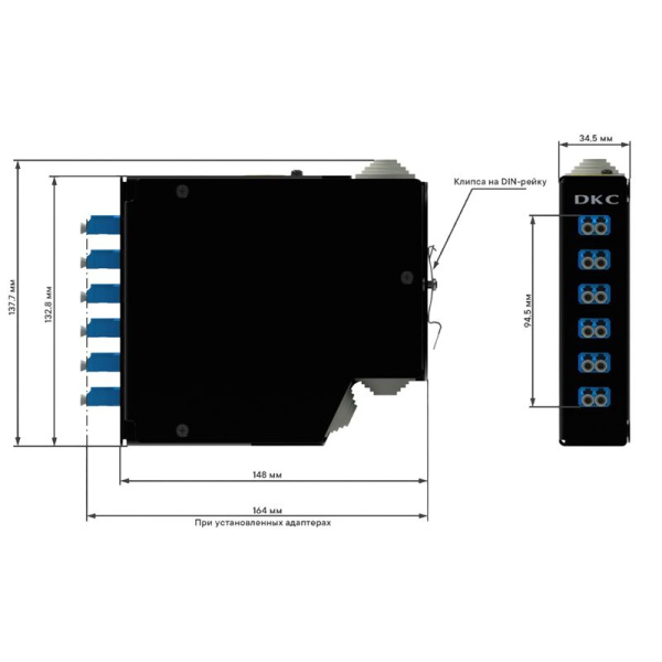 Бокс оптический для монтажа на DIN-рейку на 6 адаптеров LC duplex/SC simplex неукомплектован. DKC RNFBED6
