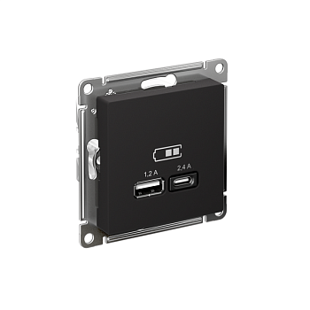 Розетка USB AtlasDesign тип A+C 5В/2.4А 2х5В/1.2А механизм карбон SE ATN001039