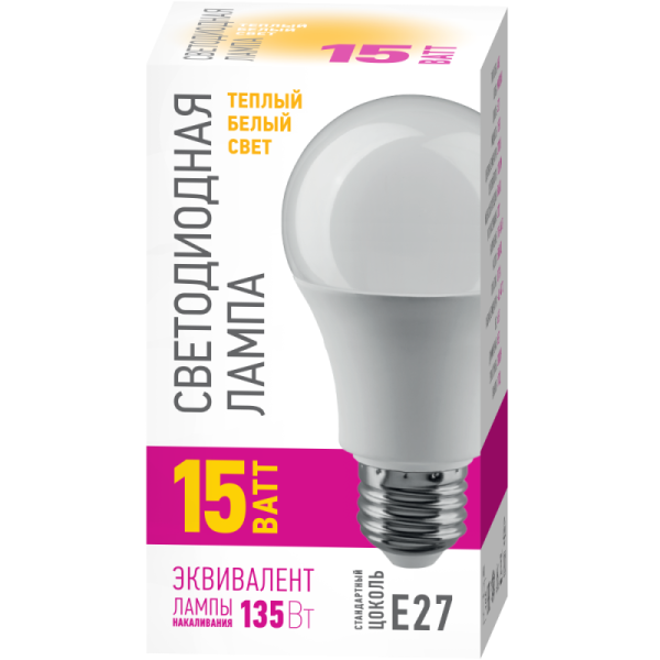 Лампа светодиодная 82 920 OLL-A60-15-230-2.7K-E27-PROMO 15Вт грушевидная 2700К E27 220-240В ОНЛАЙТ 82920