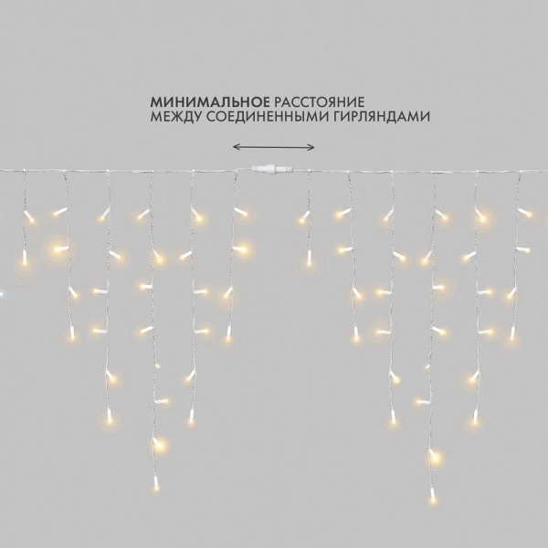 Гирлянда светодиодная "Айсикл" (бахрома) 5.6х0.9м 240LED тепл. бел. 16Вт 230В IP67 провод каучук бел. (нужен шнур питания 315-001) Neon-Night 255-286