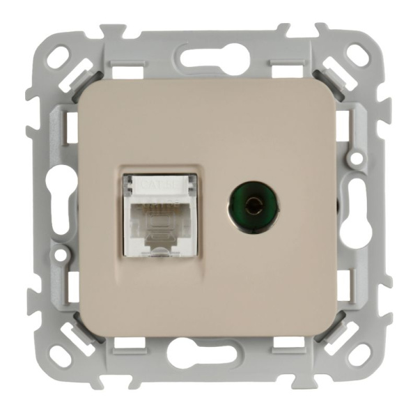 Розетка 2-м СП FLITE РКТВ5е-2-0-ФлЛ RJ45/TV кат.5E UTP механизм льняной IEK FI-AK22-1-K88