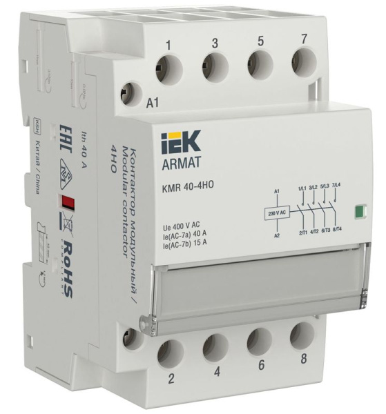 Контактор модульный KMR 40А 230В AC 4НО ARMAT IEK AR-KMR10-040-40-230