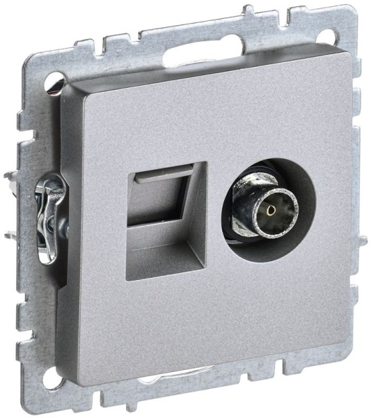 Розетка компьютерная + телевизионная 2-м Brite РТВ/РК12-БрА RJ45 кат.5E + TV механизм алюм. IEK BR-AK20-1-K47
