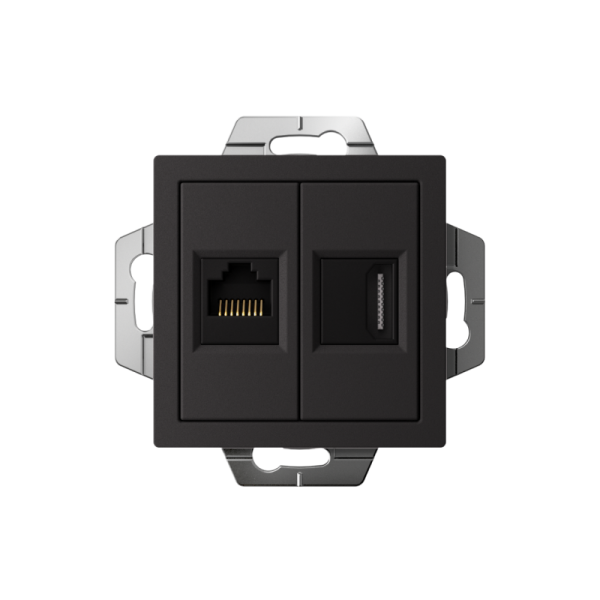 Розетка 2-м СП AtlasDesign HDMI + RJ45 кат.5E механизм карбон SE ATN001082