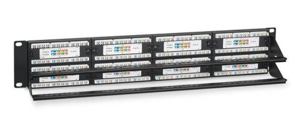 Патч-панель 19дюйм 2U 48 портов RJ45 кат.5E Dual IDC PL-48-Cat.5e-Dual IDC с задн. кабельным организатором Cabeus 7001c