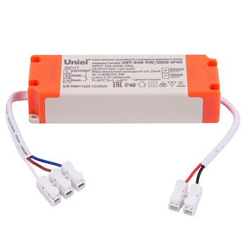Блок питания универсал. для аварийного освещения UET-E40 4W/EMG IP40 4Вт для светильников 220В 5-80Вт Uniel UL-00013383