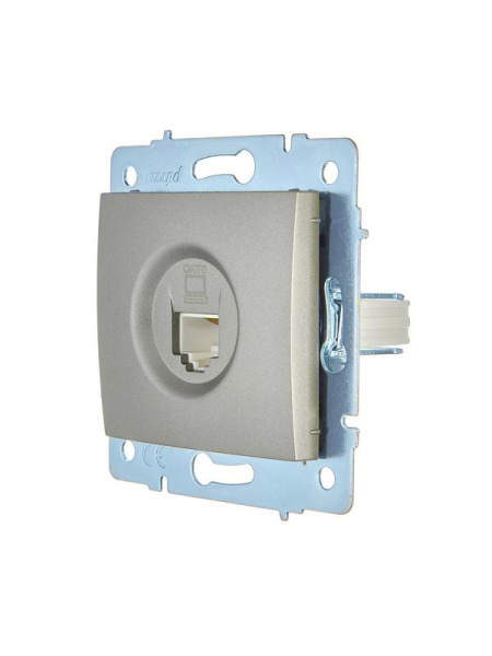 Розетка компьютерная 1-м СП ASTI IP20 RJ45 механизм Cat 6e платина. LEZARD 7081-3588-140