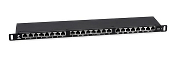 Патч-панель 19дюйм 0.5U 24 порта RJ45 кат.6 полностью экранир. Dual IDC высокой плотности Cabeus 9651c