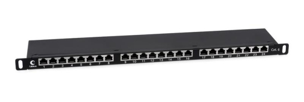Патч-панель 19дюйм 0.5U 24 порта RJ45 кат.6 полностью экранир. Dual IDC высокой плотности Cabeus 9651c