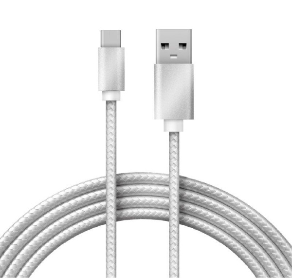 Кабель USB-Type-C 2А 1м серебристая нейлоновая оплетка Rexant 18-1899