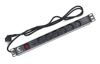 Блок евророзеток PDU-6P-F-2EU для 19дюйм шкафов горизонт. 6 розеток фильтр 16А выкл. шнур 2м алюм. корпус немецкий стандарт Cabeus 7296c