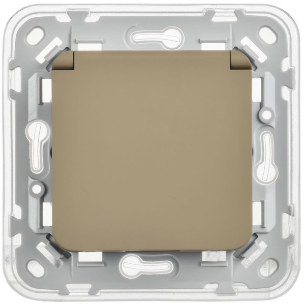 Розетка СП FLITE РСшкр11-1-44-ФлХ 16А IP44 с заземл. с защ. шторками и крышкой безвинтовое крепление механизм хаки IEK FI-R16-16-1-44-K59