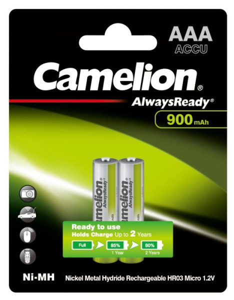 Аккумулятор AAA/R03 900мА.ч NI-Mh Always Ready BL-2 металлик (блист.2шт) Camelion 9165