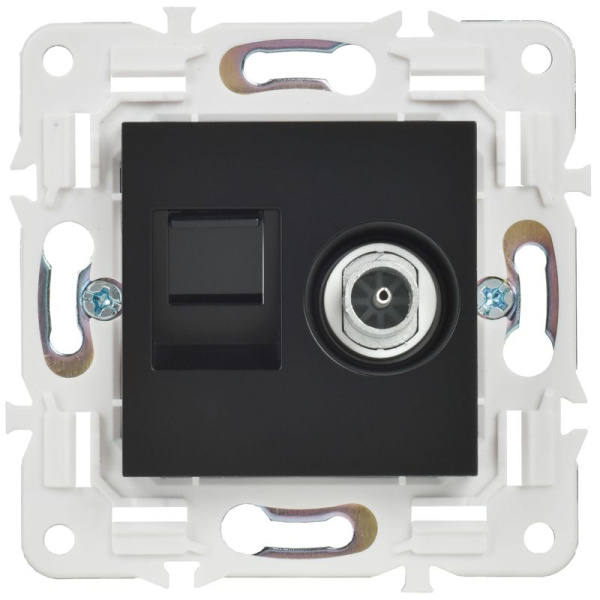Розетка двойная TV+RJ45 кат.6E SKANDY SK-A15Bl черн. IEK SK-AK20-2-K02
