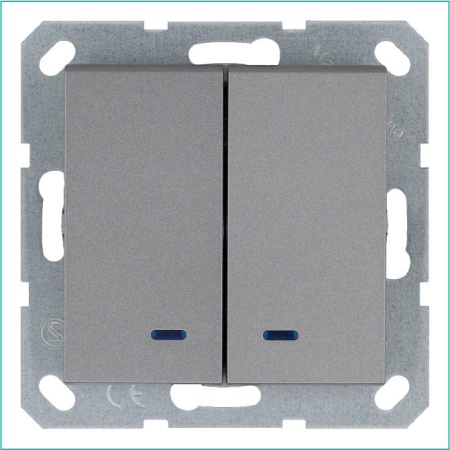 Выключатель 2-кл. 10А IP20 с подсветкой механизм алюм. Jasmart G3023NS